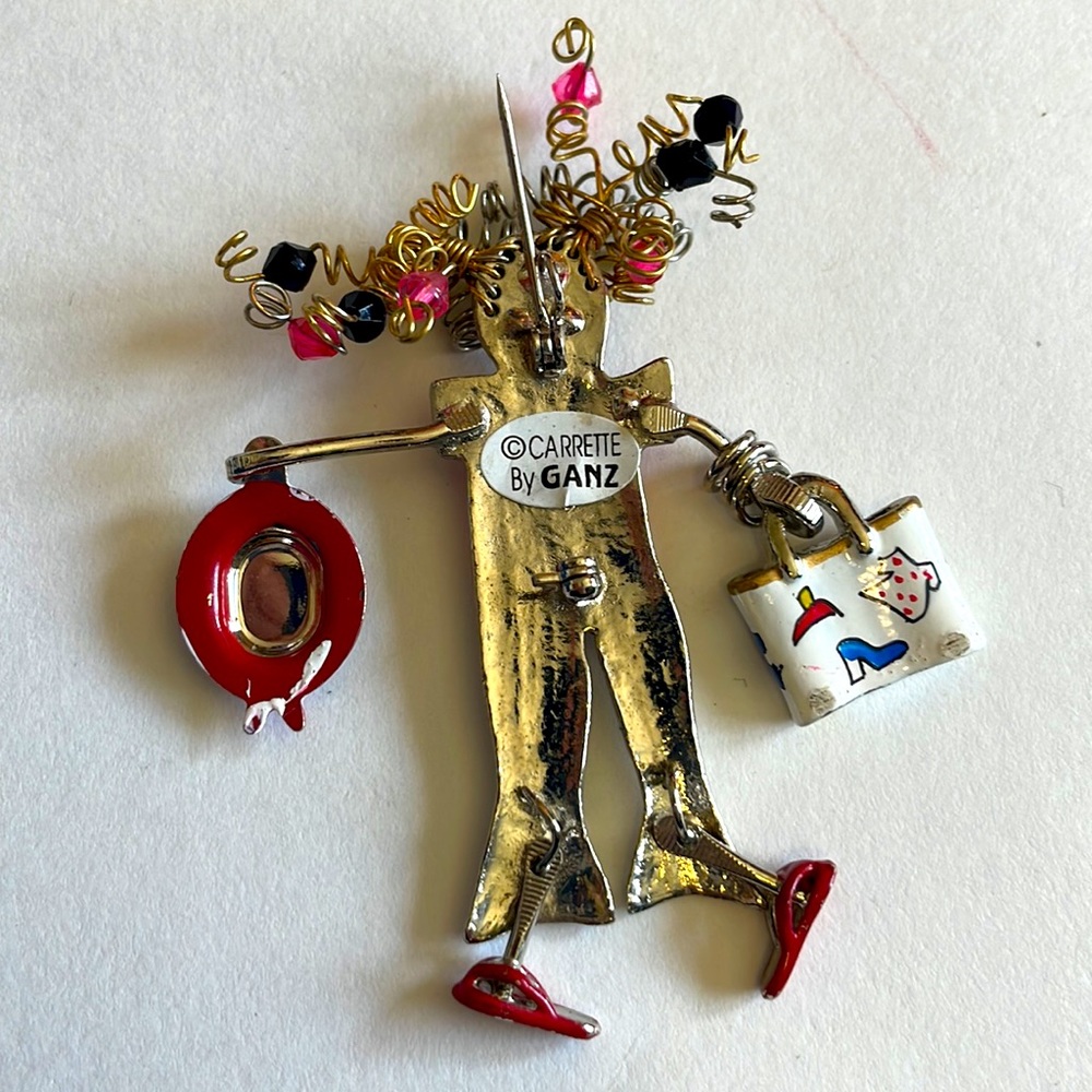Ganz Girl Pendent Pin Metal Sparkle Bling Vintage Carette Crystal Brooch Hat - Picture 3 of 3